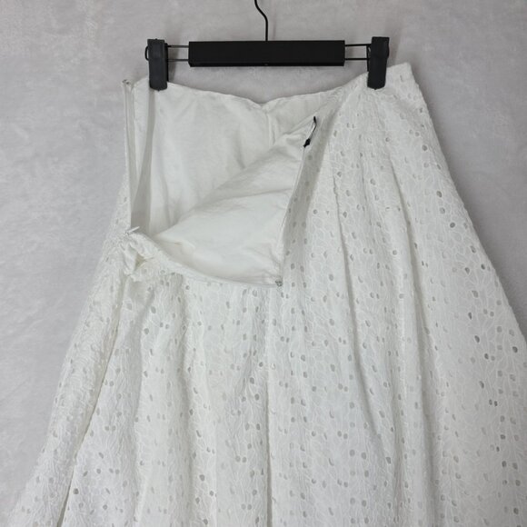 Magaschoni White Cotton Eyelet Skirt Midi 27x23.5 Lined Floral Spring Crisp - Picture 6 of 10